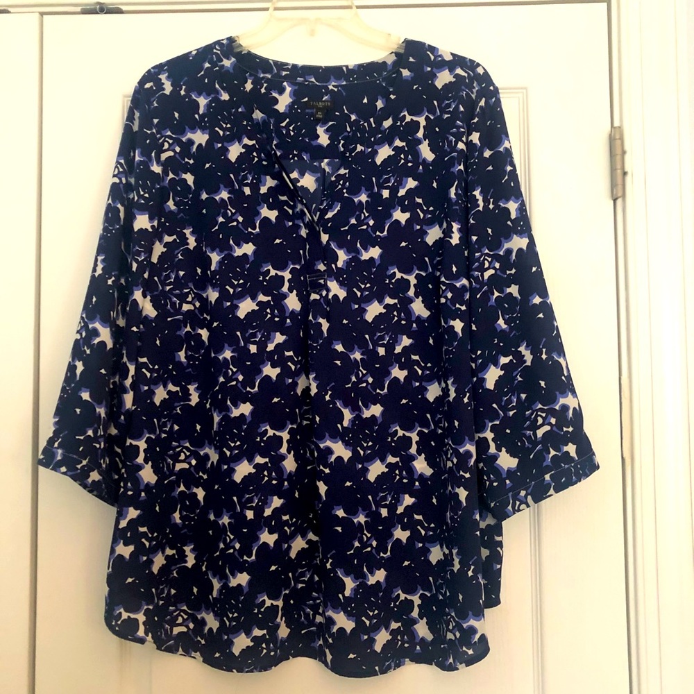 Talbots blue flowered pullover blouse.